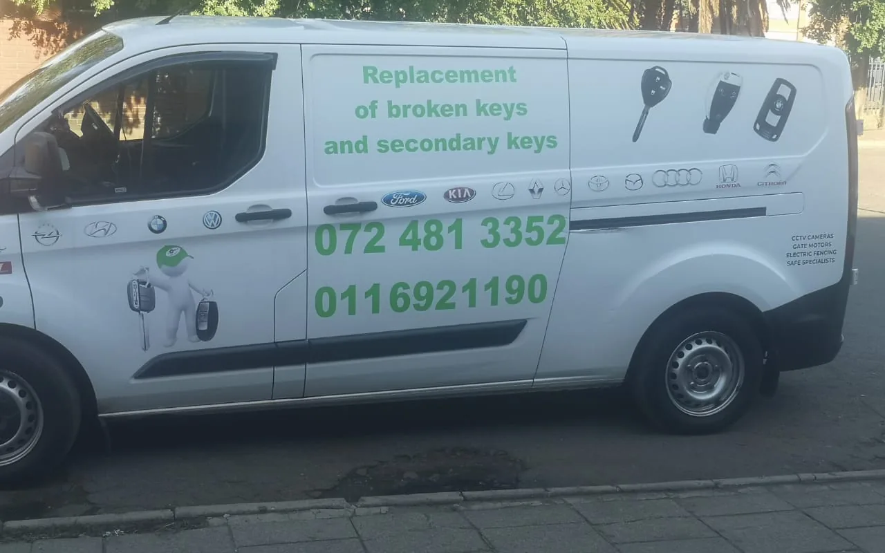 The branded Nick's Lock & Key van parked in Randfontein